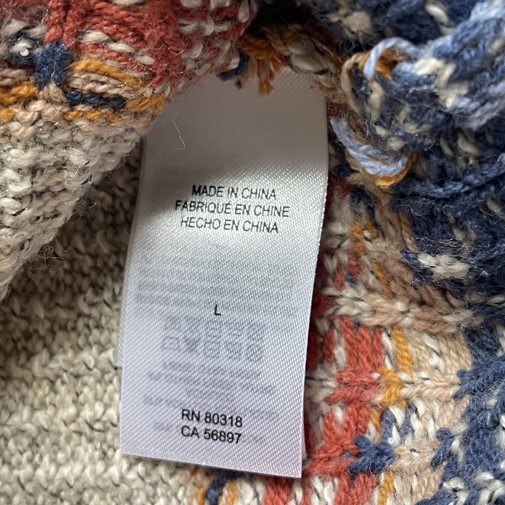 Lucky Brand Cardigan Women L Open Front Geometric Aztec Beige Boho Pockets Long - Picture 6 of 10